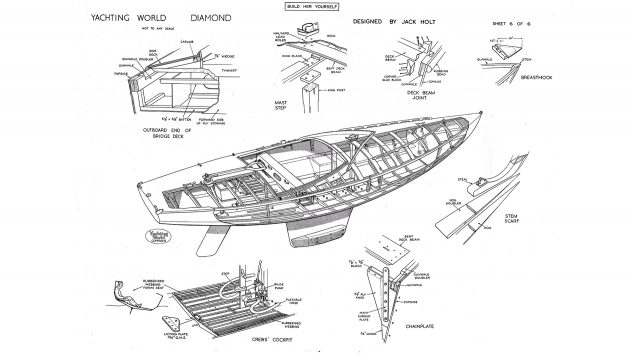 A black and white drawing of the original Yachting World Diamond boat parts, with instructions.