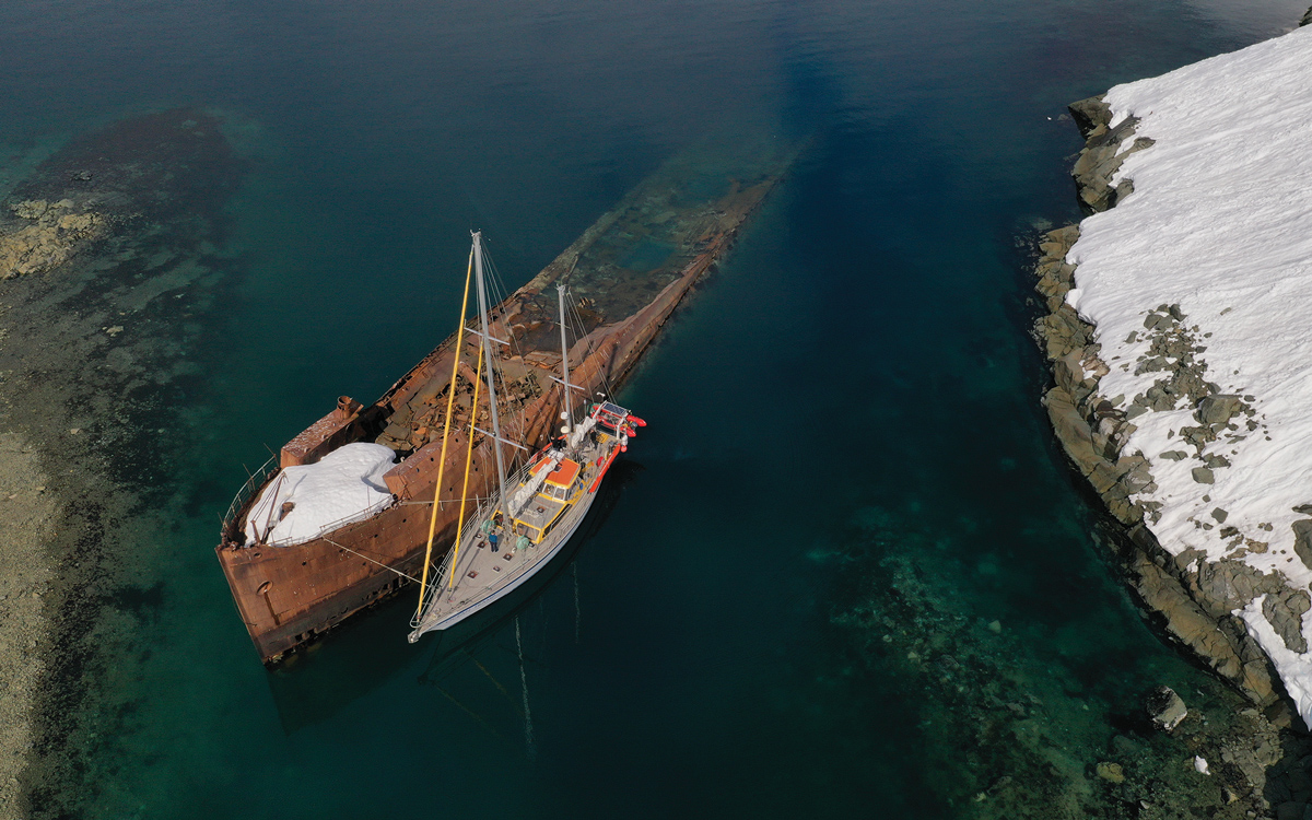 sailing-antarctica-nick-moloney-Ocean-Tramp-ketch-Govornen-wreck--Foyn-Harbour-Enterprise-island-credit-Caesar-Schinas