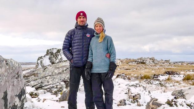 Sophie O’Neill and Chris Kobusch standing in the ice