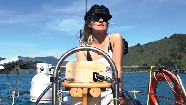 Lucy at the helm of Nerissa K.