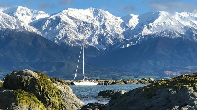 Nerissa K at anchor in New Zealand. 
