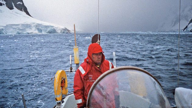 Willy Ker at the helm Assent sailed over 100,000 miles, from the Arctic to Antarctica, Hawaii and Easter Island.