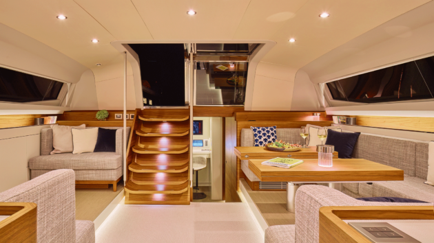 The interior has a more modern, airier style than CNB’s 76 model